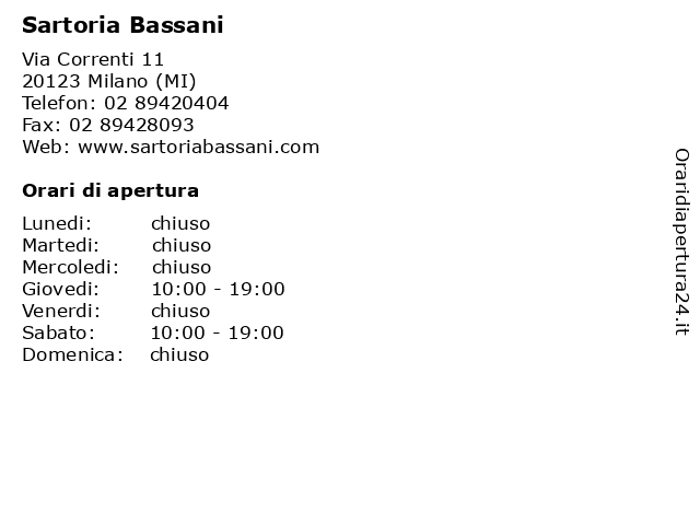ᐅ Orari Sartoria Bassani V Correnti 11 123 Milano Mi