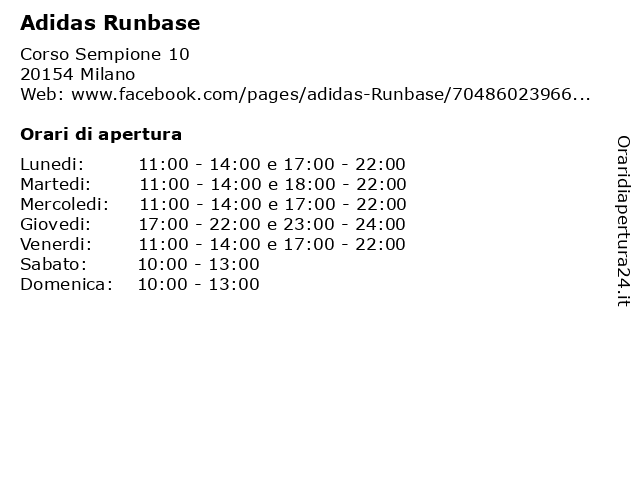 ᐅ Orari Adidas Runbase | Corso Sempione 10, 20154 Milano
