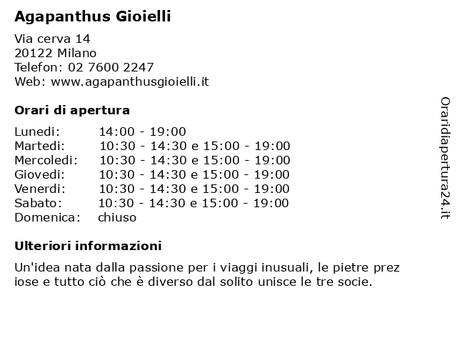 ᐅ Orari Agapanthus Gioielli Via Cerva 14 122 Milano