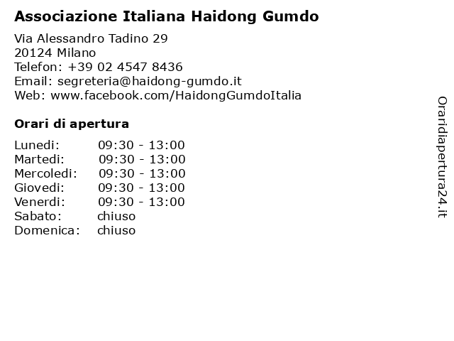 Associazione Italiana Haidong Gumdo a Milano: indirizzo e orari di apertura