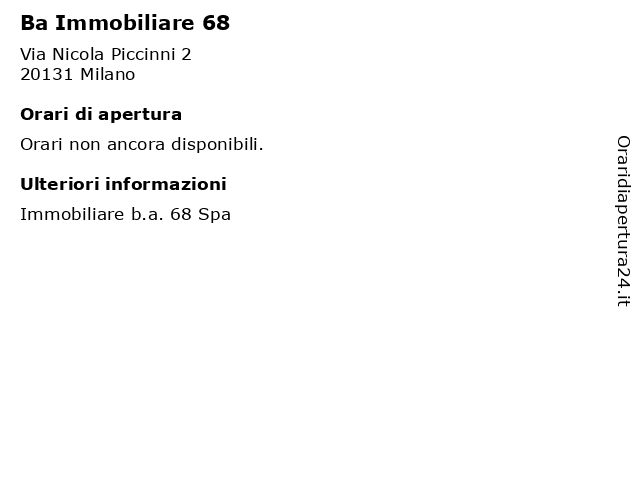 Ba Immobiliare 68 a Milano: indirizzo e orari di apertura