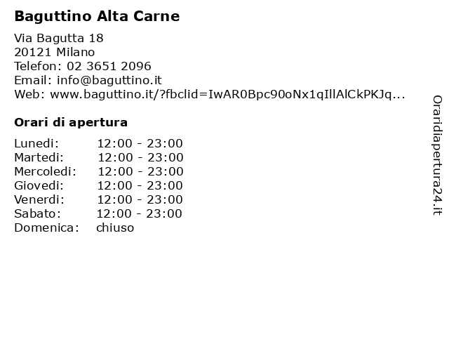 Baguttino Alta Carne a Milano: indirizzo e orari di apertura