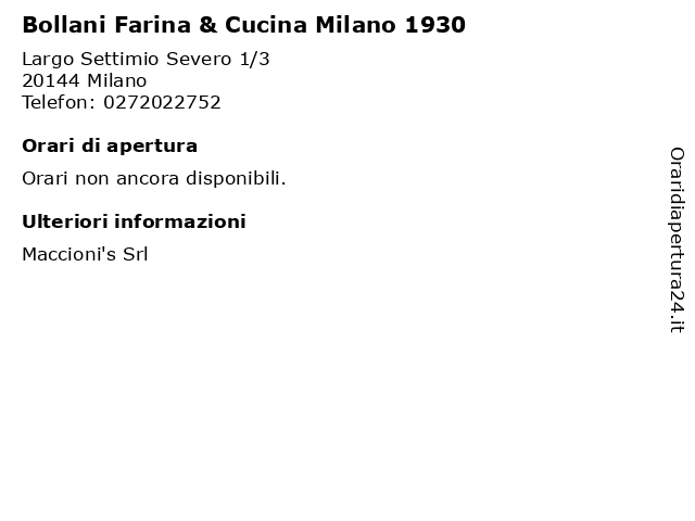 Bollani Farina & Cucina Milano 1930 a Milano: indirizzo e orari di apertura