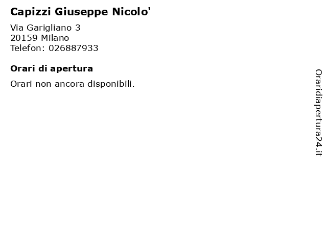 Capizzi Giuseppe Nicolo' a Milano: indirizzo e orari di apertura