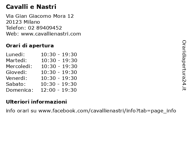 Cavalli e Nastri a Milano: indirizzo e orari di apertura