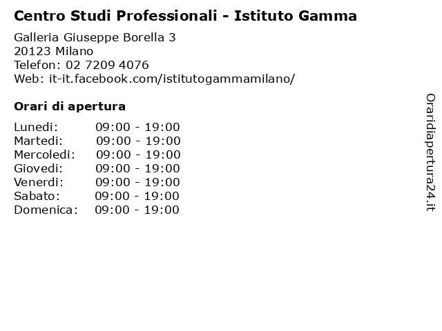 Centro Studi Professionali - Istituto Gamma a Milano: indirizzo e orari di apertura