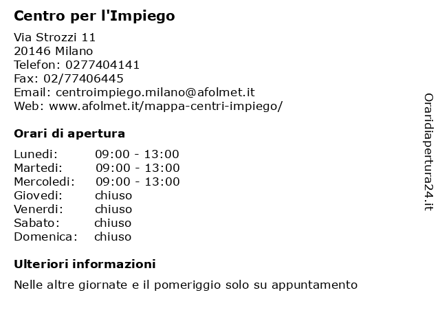 ᐅ Orari Centro Per L Impiego Via Strozzi 11 20146 Milano