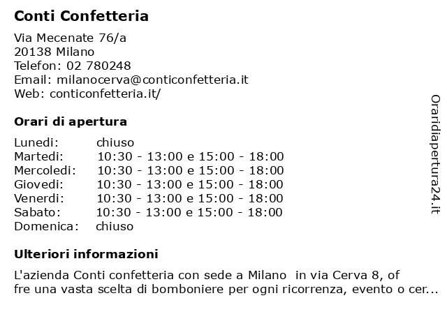 ᐅ Orari Conti Confetteria Via Cerva 8 122 Milano