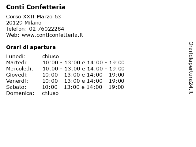 ᐅ Orari Conti Confetteria Corso Xxii Marzo 63 129 Milano