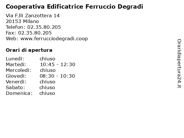 Cooperativa Edificatrice Ferruccio Degradi a Milano: indirizzo e orari di apertura