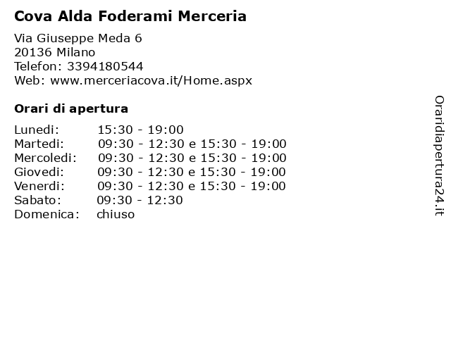 Cova Alda Foderami Merceria a Milano: indirizzo e orari di apertura