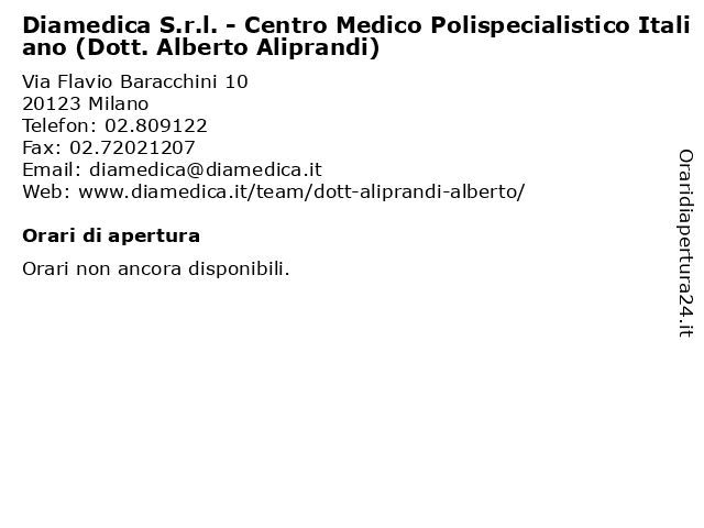 Diamedica S.r.l. - Centro Medico Polispecialistico Italiano (Dott. Alberto Aliprandi) a Milano: indirizzo e orari di apertura