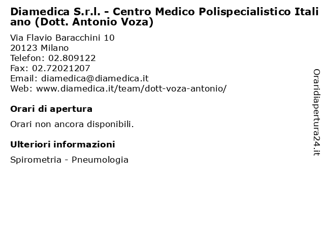 Diamedica S.r.l. - Centro Medico Polispecialistico Italiano (Dott. Antonio Voza) a Milano: indirizzo e orari di apertura