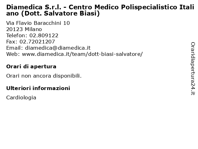 Diamedica S.r.l. - Centro Medico Polispecialistico Italiano (Dott. Salvatore Biasi) a Milano: indirizzo e orari di apertura