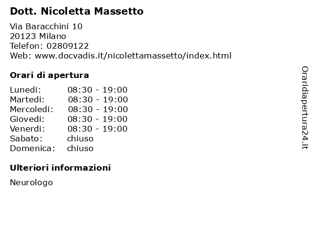 Dott. Nicoletta Massetto a Milano: indirizzo e orari di apertura