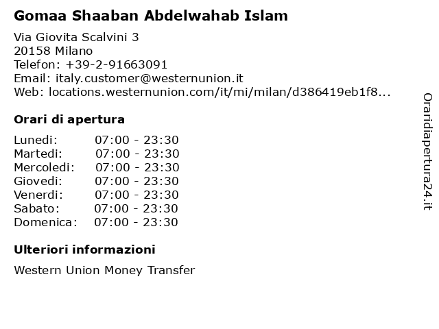 Gomaa Shaaban Abdelwahab Islam a Milano: indirizzo e orari di apertura