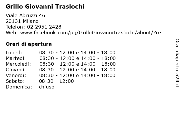 Grillo Giovanni Traslochi a Milano: indirizzo e orari di apertura
