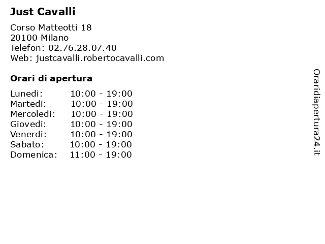 Just Cavalli a Milano: indirizzo e orari di apertura
