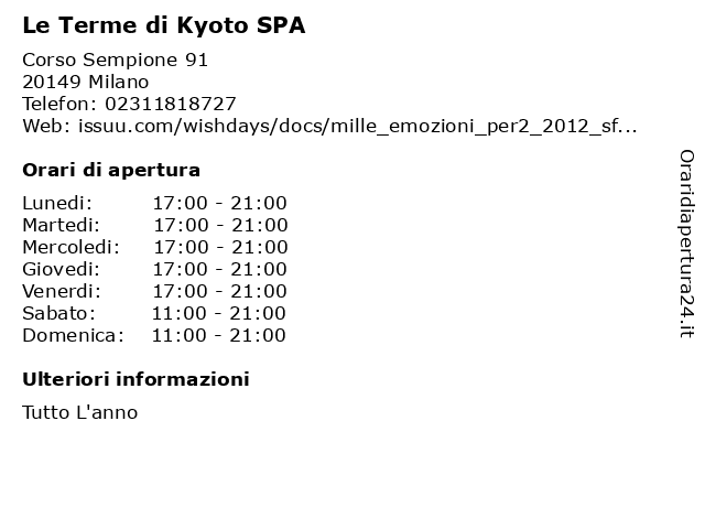ᐅ Orari Le Terme Di Kyoto Spa Corso Sempione 91 149 Milano