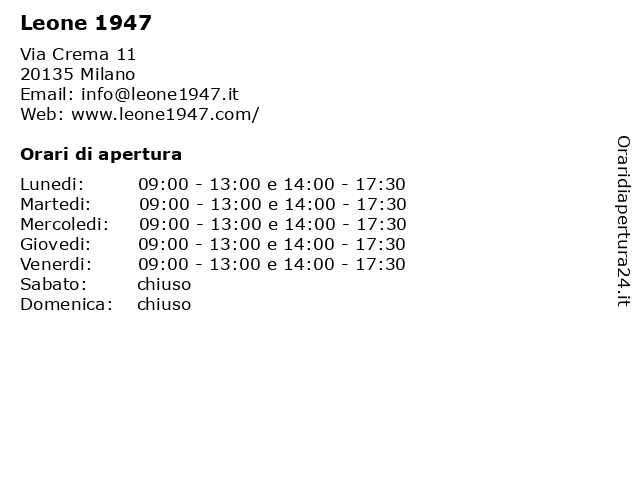 Leone 1947 a Milano: indirizzo e orari di apertura