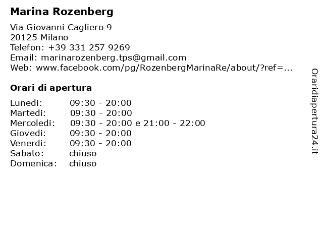 Marina Rozenberg a Milano: indirizzo e orari di apertura
