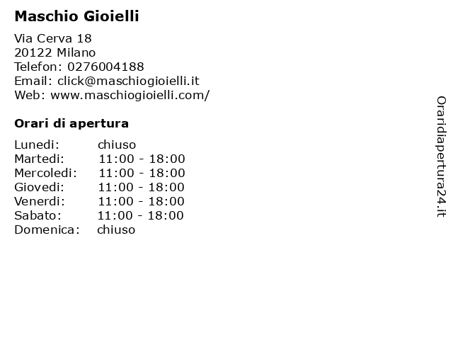 ᐅ Orari Maschio Gioielli Via Cerva 18 122 Milano