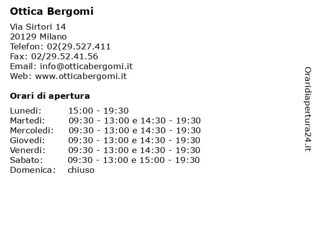 ᐅ Orari Ottica Bergomi Via Sirtori 14 129 Milano