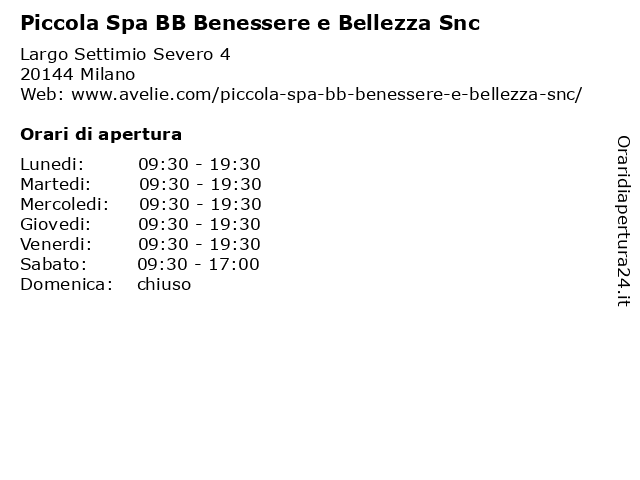 Piccola Spa BB Benessere e Bellezza Snc a Milano: indirizzo e orari di apertura