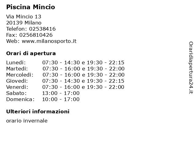 Piscina Mincio a Milano: indirizzo e orari di apertura