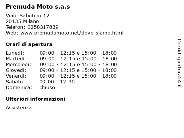 Premuda Moto s.a.s a Milano: indirizzo e orari di apertura