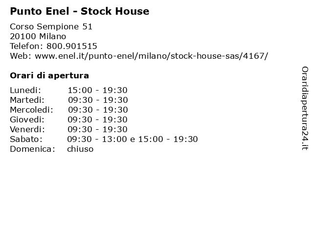 ᐅ Orari di apertura „Punto Enel - Stock House" | Corso ...