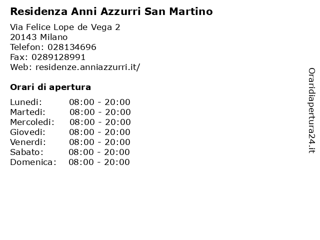 Residenza Anni Azzurri San Martino a Milano: indirizzo e orari di apertura