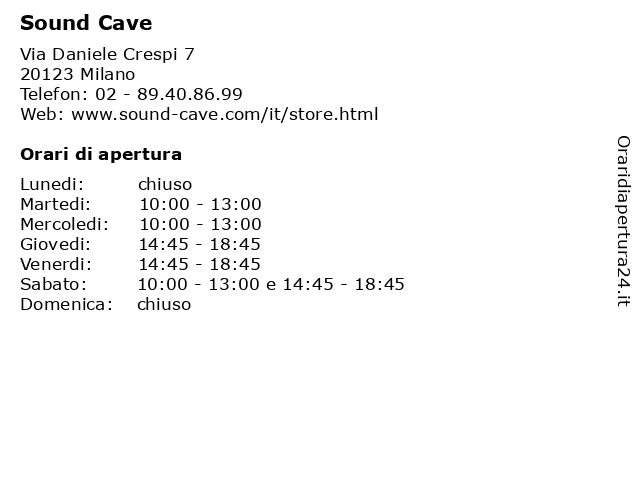 Sound Cave a Milano: indirizzo e orari di apertura