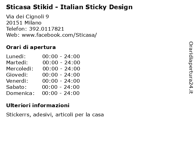 Sticasa Stikid - Italian Sticky Design a Milano: indirizzo e orari di apertura
