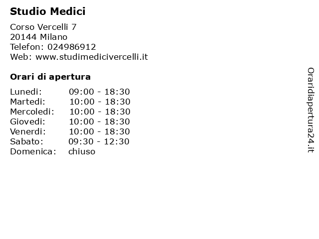 Studio Medici a Milano: indirizzo e orari di apertura