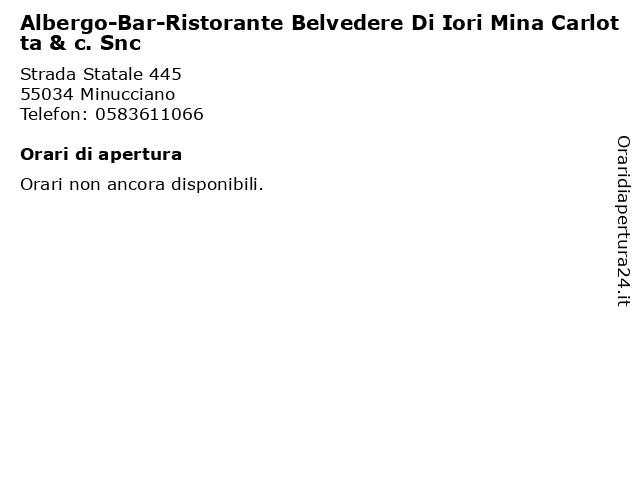 Albergo-Bar-Ristorante Belvedere Di Iori Mina Carlotta & c. Snc a Minucciano: indirizzo e orari di apertura