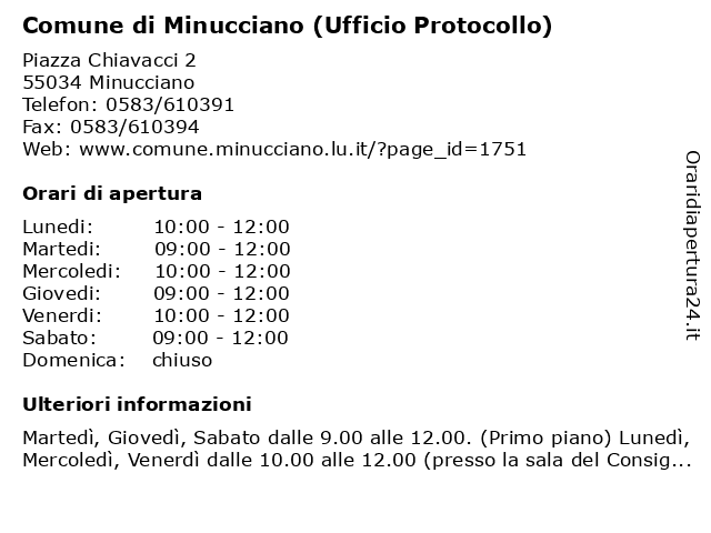 Comune di Minucciano (Ufficio Protocollo) a Minucciano: indirizzo e orari di apertura