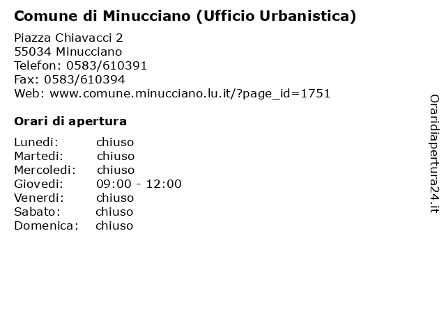 Comune di Minucciano (Ufficio Urbanistica) a Minucciano: indirizzo e orari di apertura