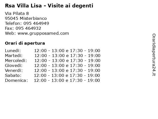 Á Orari Rsa Villa Lisa Visite Ai Degenti Via Pilata 8 95045 Misterbianco