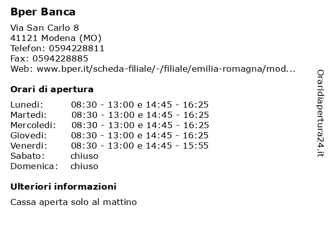 á… Orari Di Apertura Banca Popolare Dell Emilia Romagna Via San Carlo