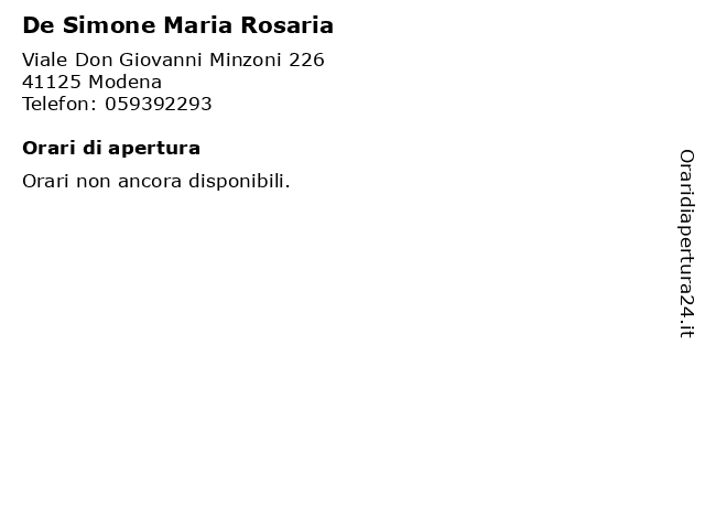 De Simone Maria Rosaria a Modena: indirizzo e orari di apertura