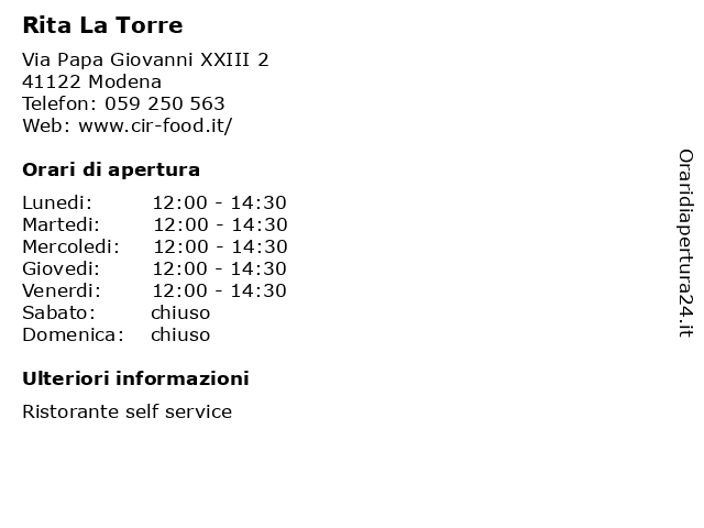 Rita La Torre a Modena: indirizzo e orari di apertura