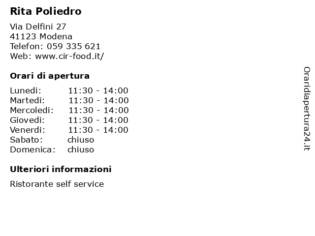 Rita Poliedro a Modena: indirizzo e orari di apertura