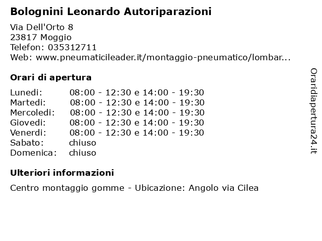 Bolognini Leonardo Autoriparazioni a Moggio: indirizzo e orari di apertura