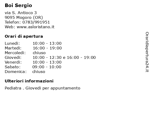 Boi Sergio a Mogoro (OR): indirizzo e orari di apertura