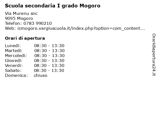Scuola secondaria I grado Mogoro a Mogoro: indirizzo e orari di apertura