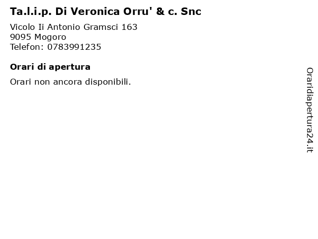 Ta.l.i.p. Di Veronica Orru' & c. Snc a Mogoro: indirizzo e orari di apertura