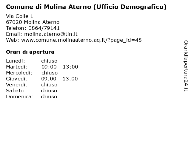 Comune Di Molina Aterno a Molina Aterno: indirizzo e orari di apertura