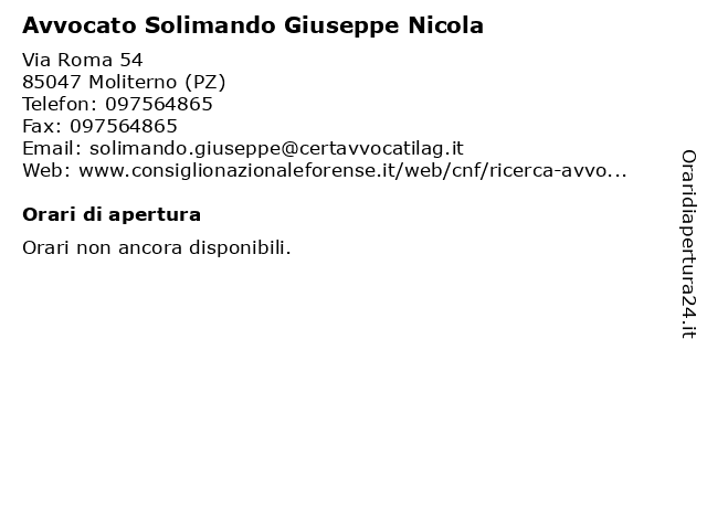 Avvocato Solimando Giuseppe Nicola a Moliterno (PZ): indirizzo e orari di apertura
