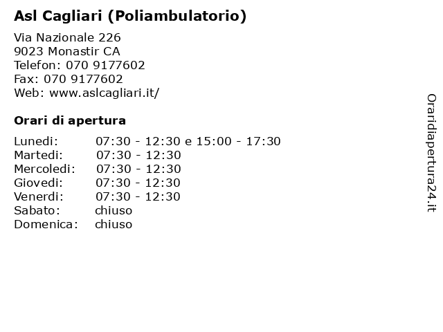 Asl Cagliari (Poliambulatorio) a Monastir CA: indirizzo e orari di apertura
